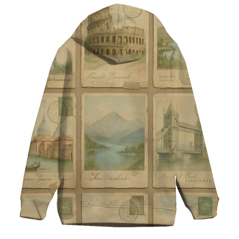 Antique Travel Postcard Montage printed hoodies