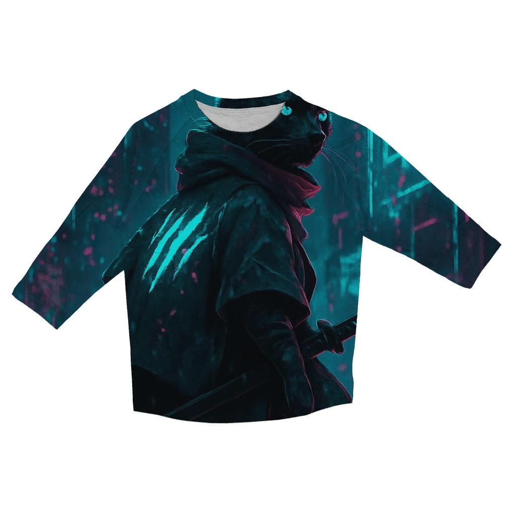 Neon Alley Samurai Cat custom 3/4 sleeve shirts