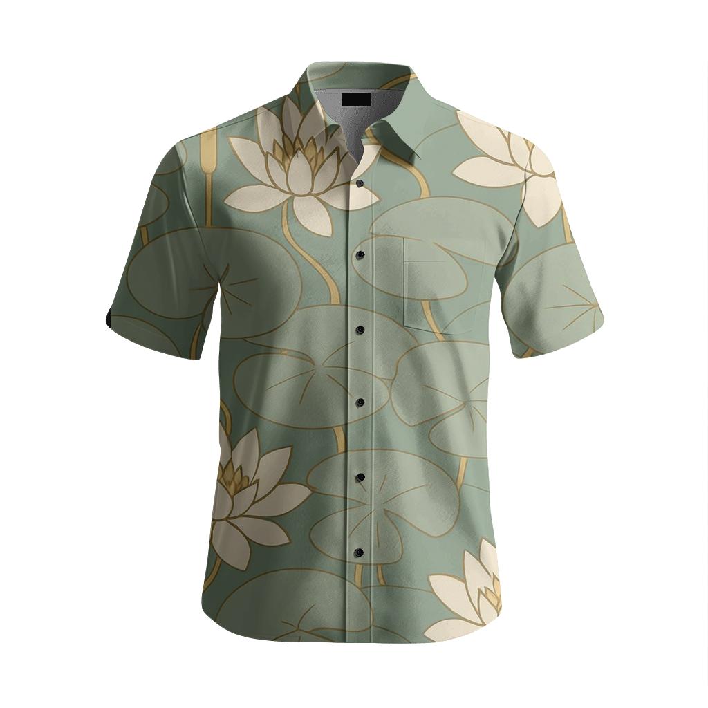 Sage Waterlily Pond fashion embroidery shirts