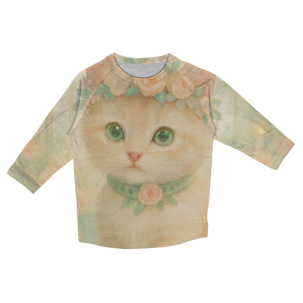 Botanical Crown Kitten printed three quarter sleeve shirts