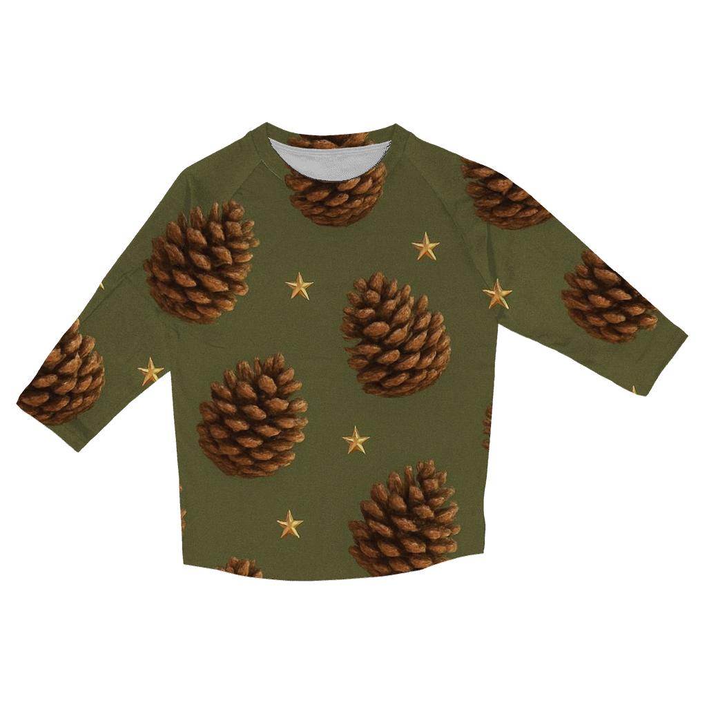 Pinecone Scatter On Olive Background custom 3/4 sleeve shirts