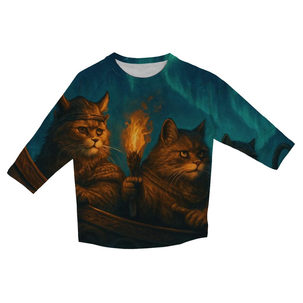 Viking Longship Cat Crew stylish quarter sleeve tops