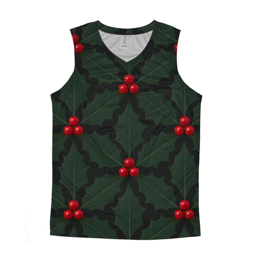 Green Holly Lattice On Dark Background graphic print tank tops
