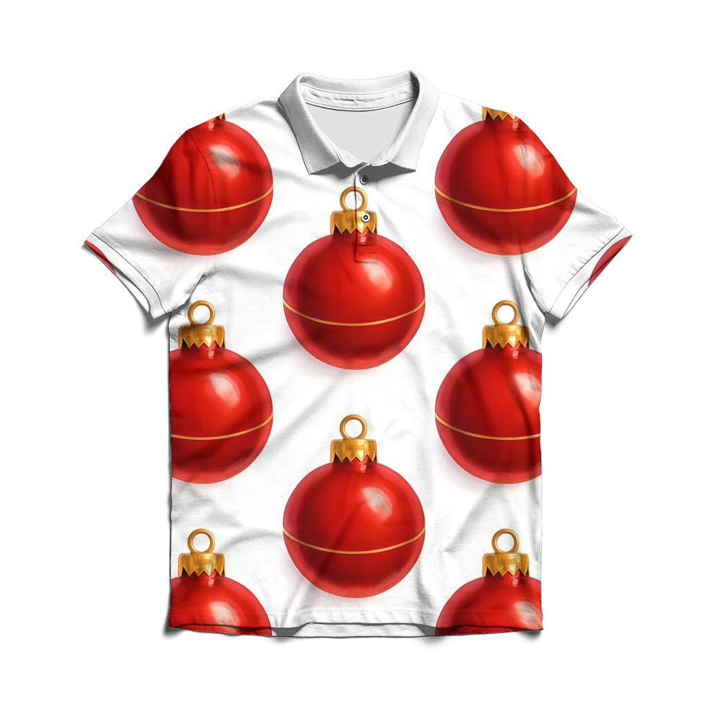 Red Ornament Grid On White Background classic pique polos