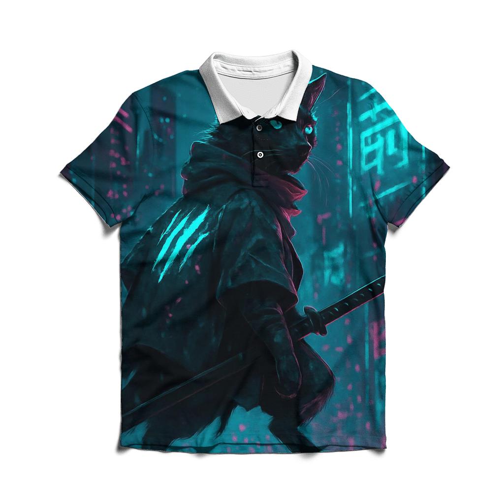 Neon Alley Samurai Cat custom polo shirts