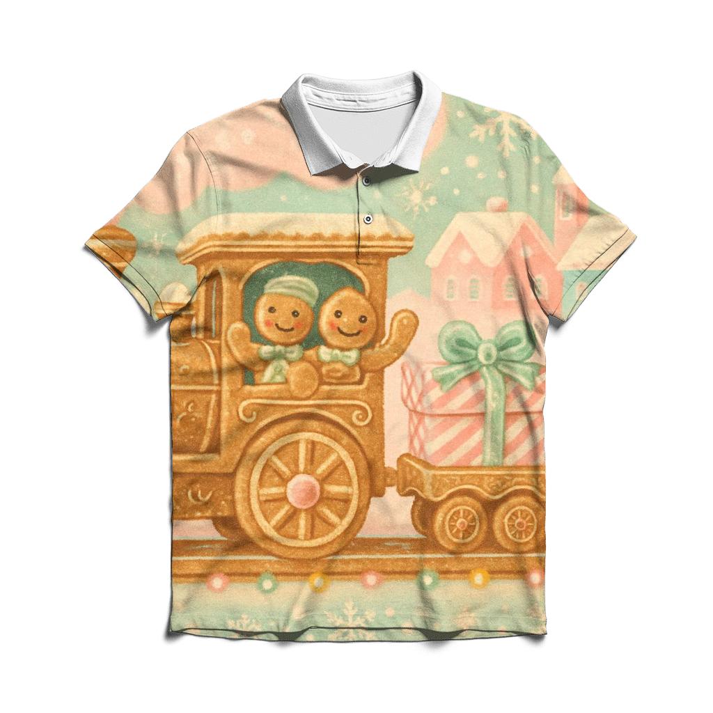Gingerbread Train Express branded logo polo shirts