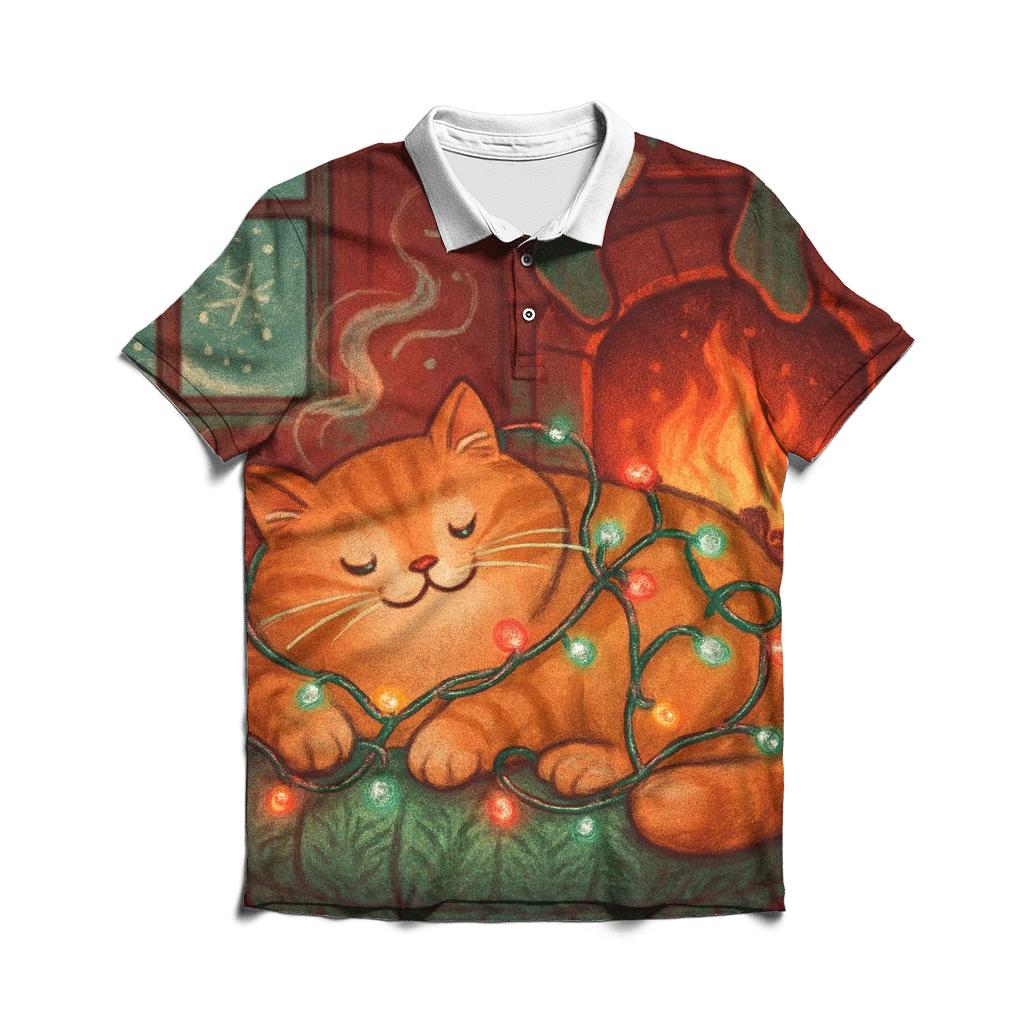Cozy Fireplace Catnap custom polo shirts