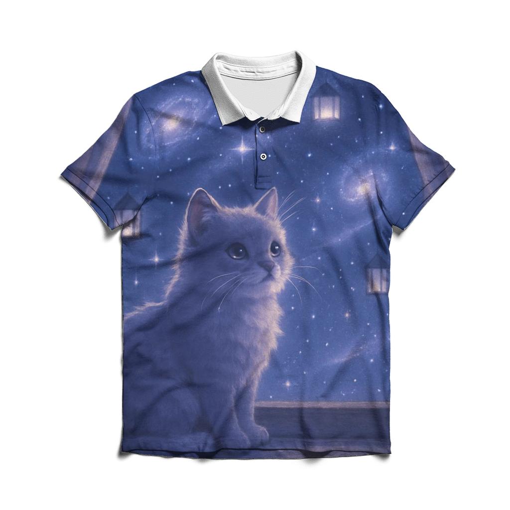 Stargazer Window Kitten premium cotton polo shirts