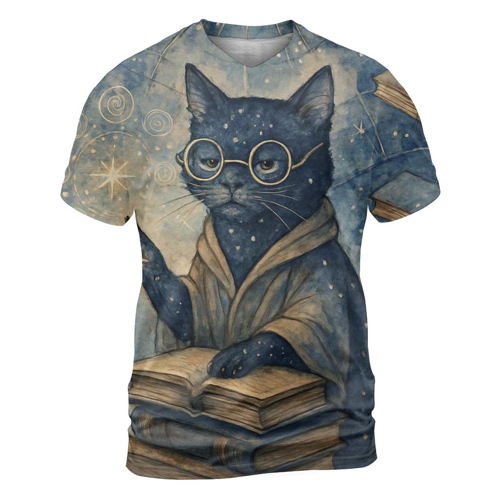 Galactic Librarian Cat trendy printed shirt styles