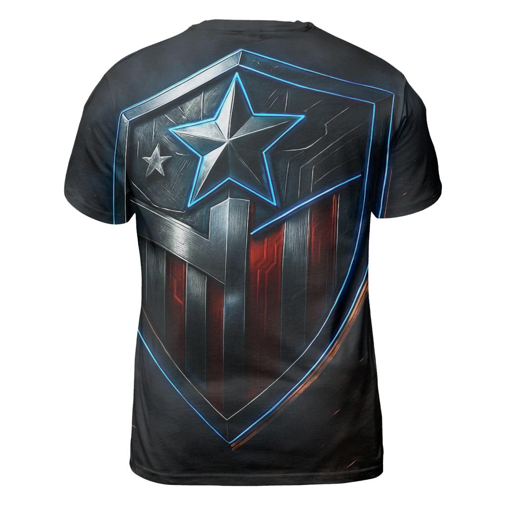 Patriotic Techno Shield vibrant all-over design tees