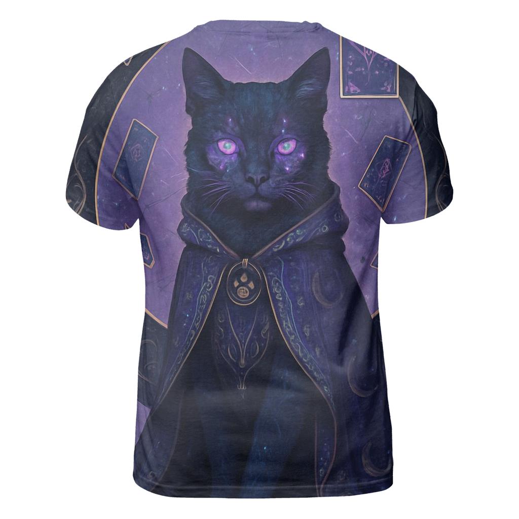 Midnight Oracle Cat artistic all-over print tops