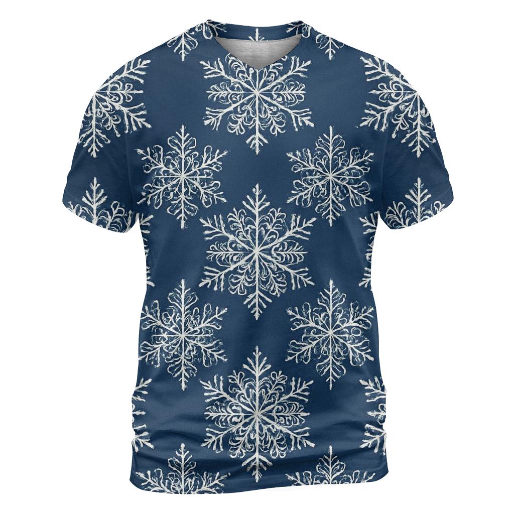 White Snowflake Tessellation On Navy Blue statement graphic shirts