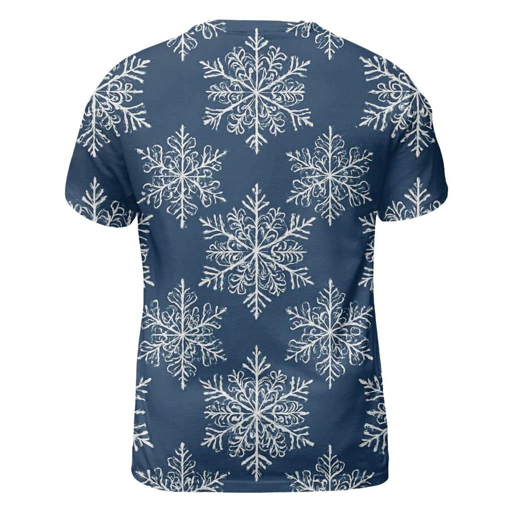 White Snowflake Tessellation On Navy Blue statement graphic shirts