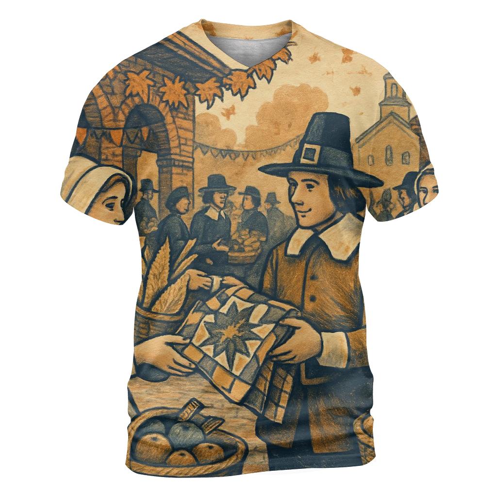 Pilgrim Market Morning vibrant all-over design tees