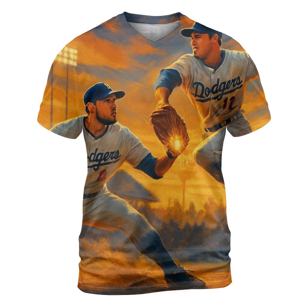 Sunset Double Play vibrant all-over design tees