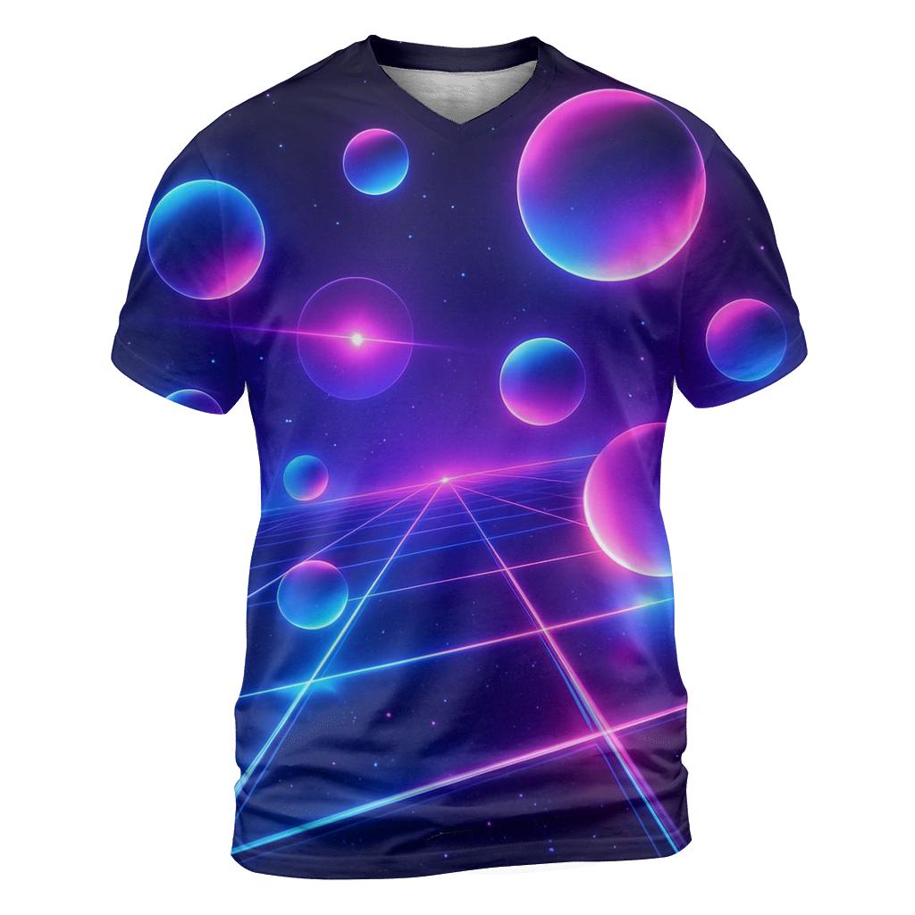 Neon Cosmic Grid vibrant all-over design tees