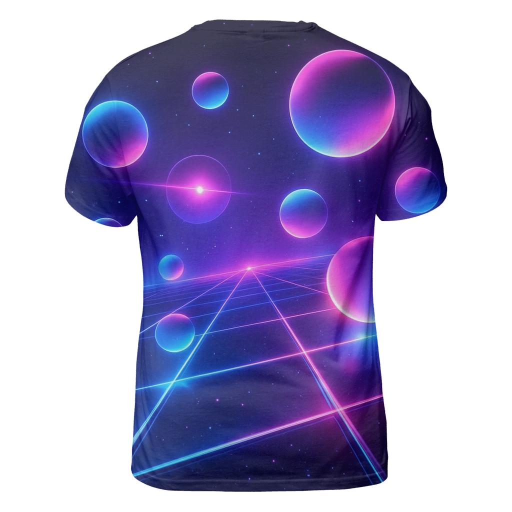 Neon Cosmic Grid vibrant all-over design tees