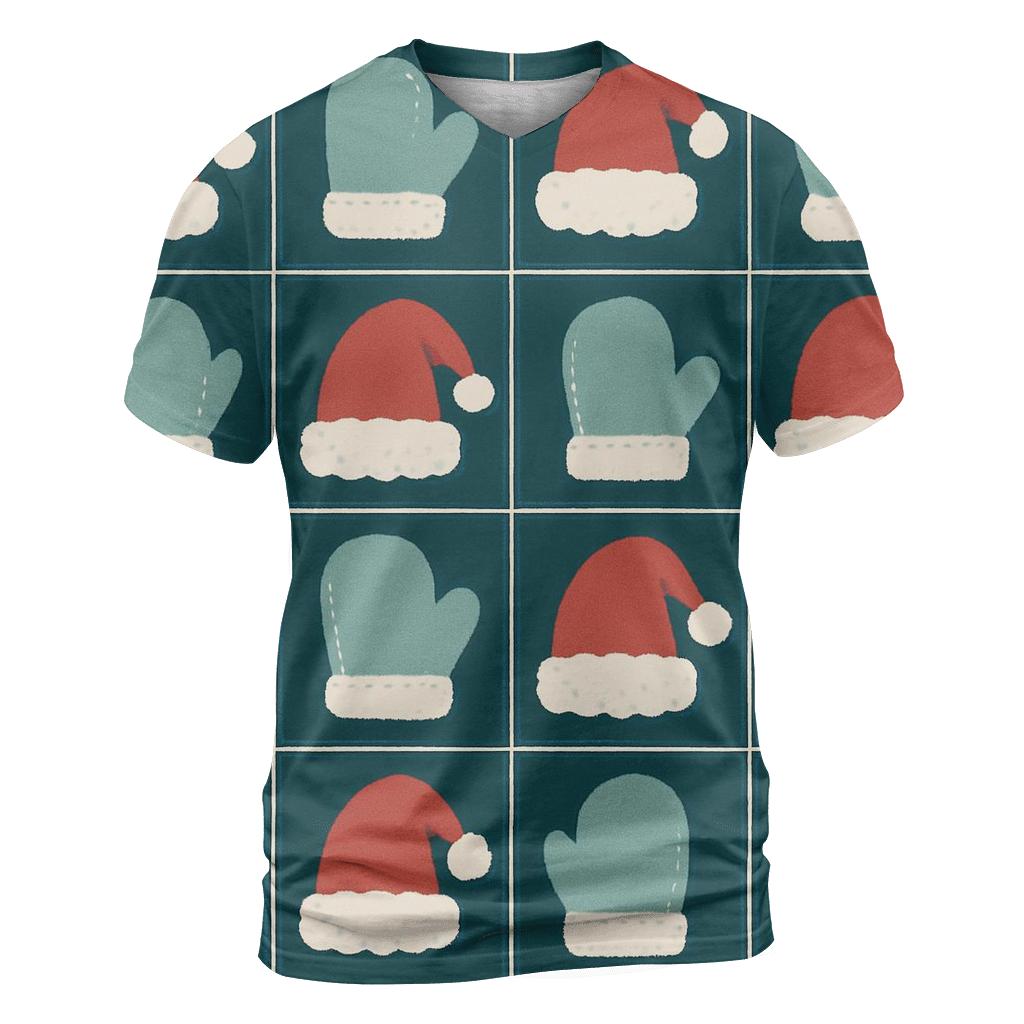 Santa Hat Alternating Grid On Teal Background statement graphic shirts