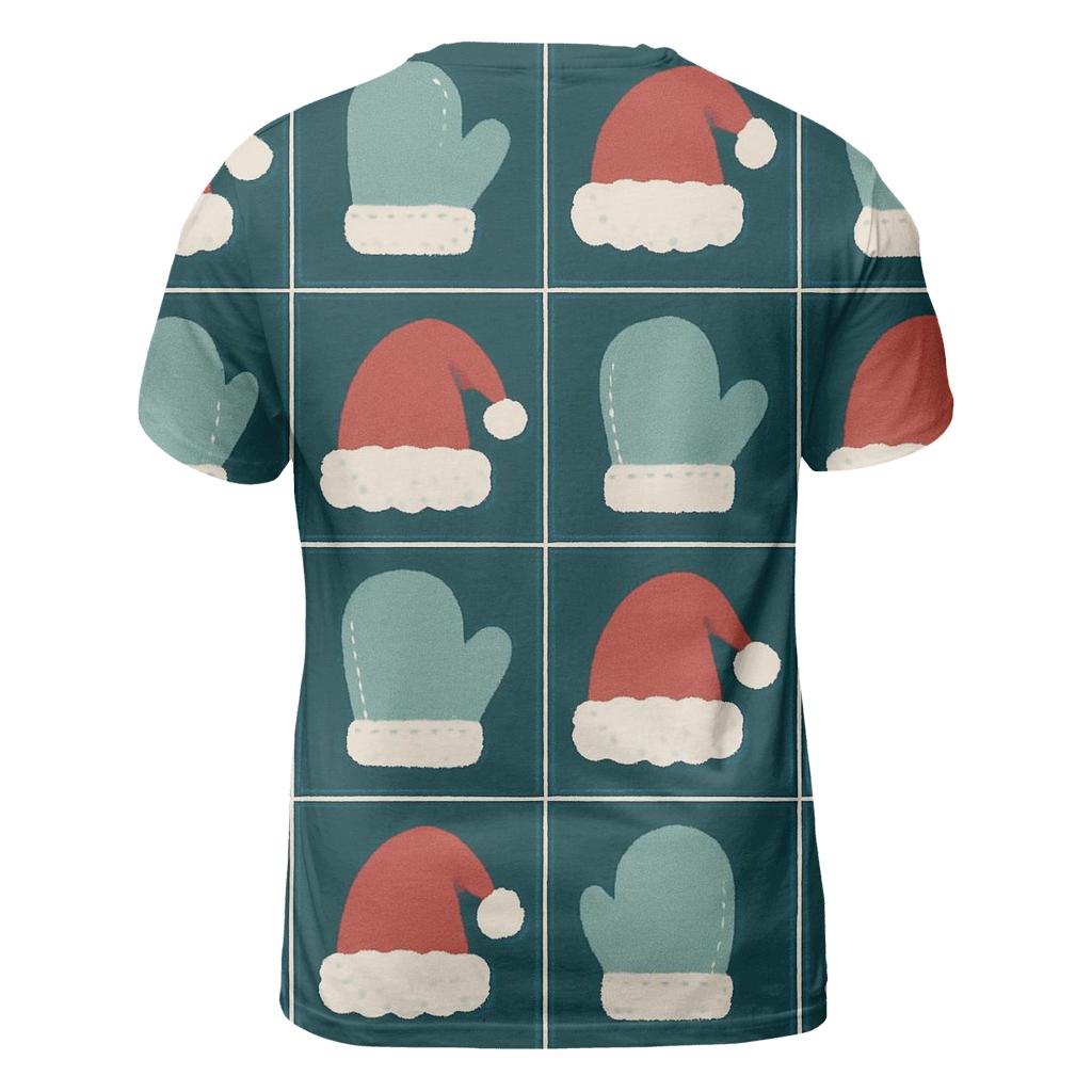Santa Hat Alternating Grid On Teal Background statement graphic shirts