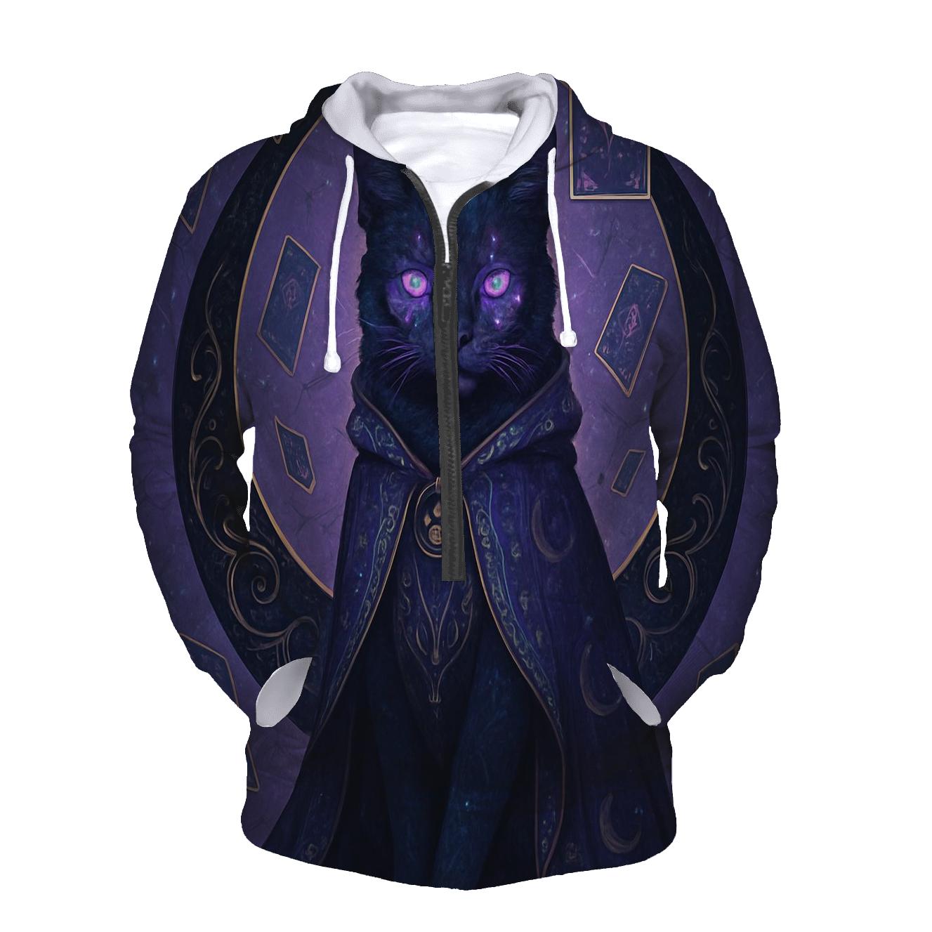 Midnight Oracle Cat embroidered hoodies
