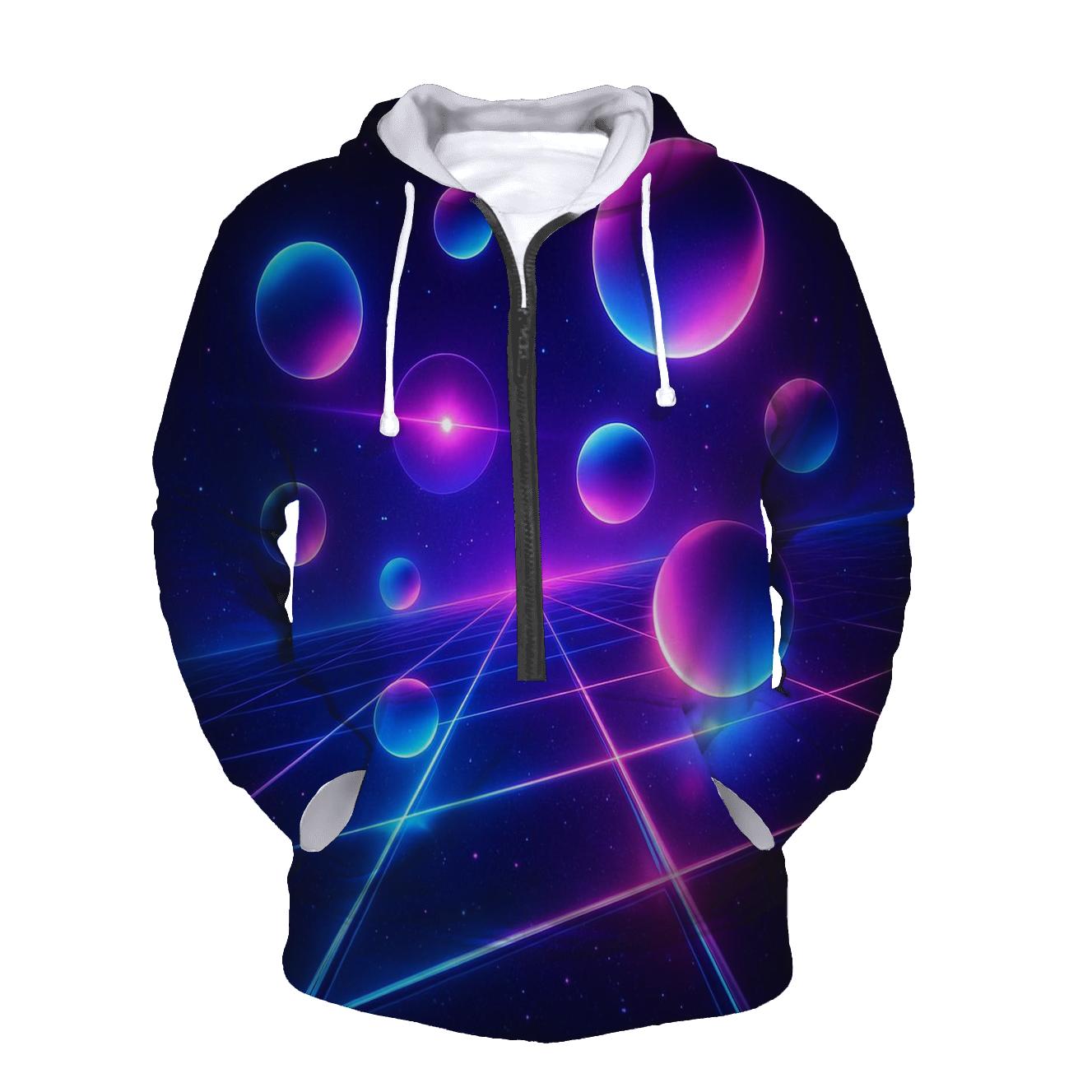 Neon Cosmic Grid lightweight hoodies
