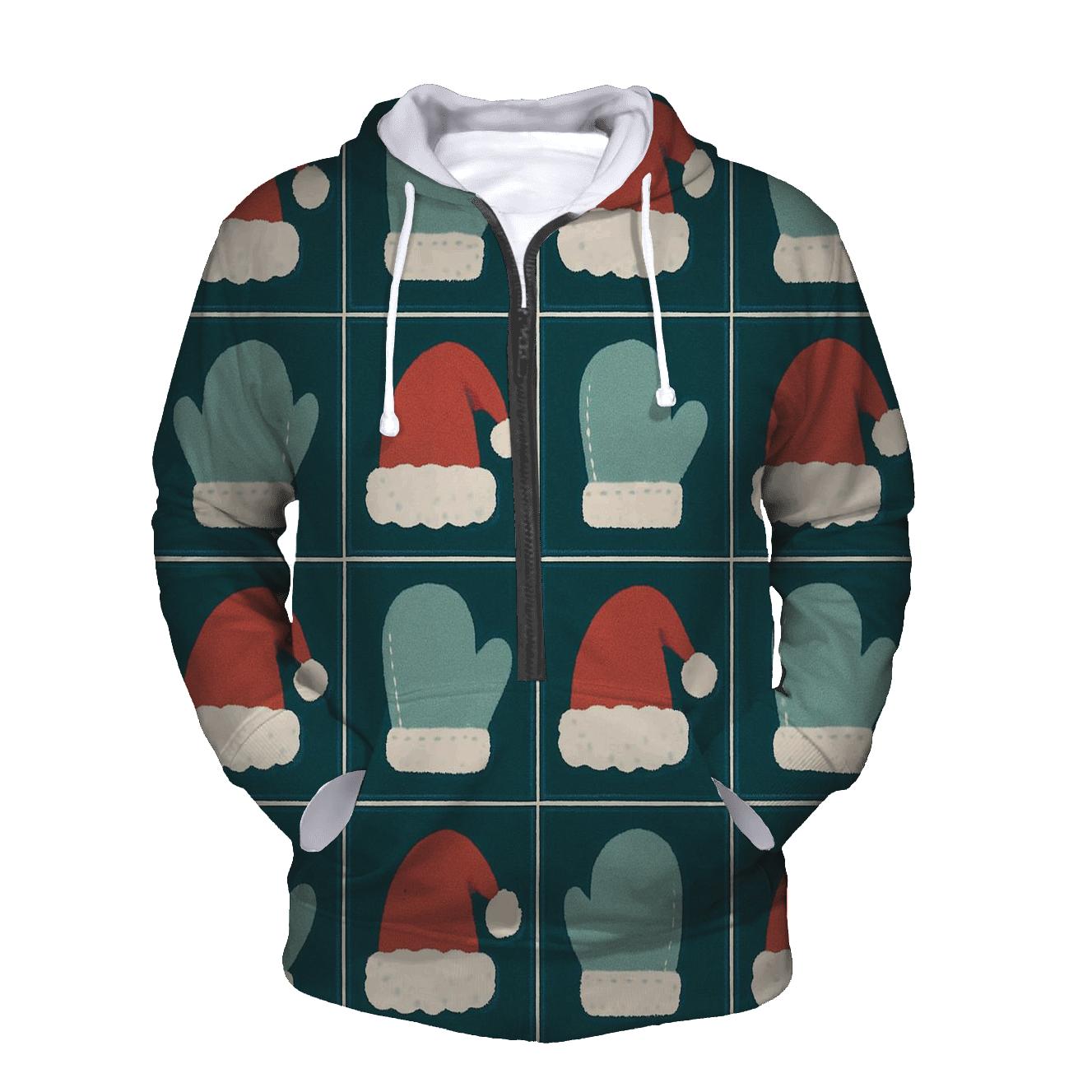 Santa Hat Alternating Grid On Teal Background printed hoodies