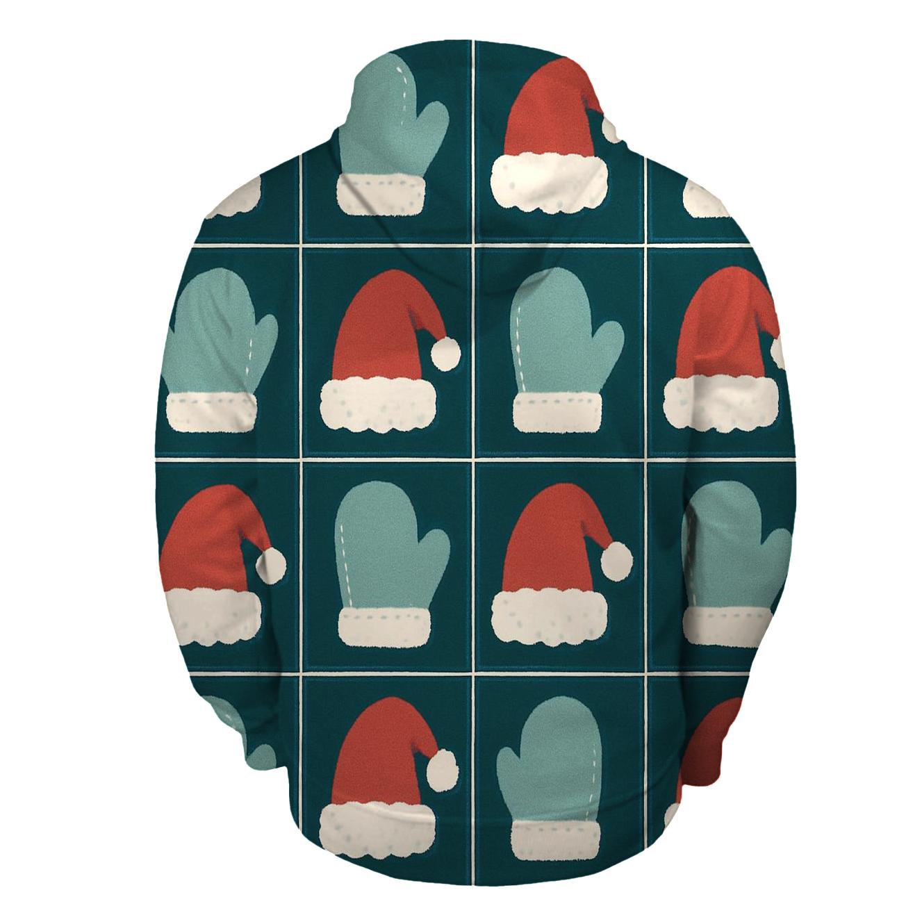 Santa Hat Alternating Grid On Teal Background printed hoodies