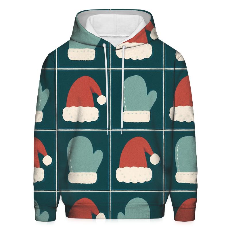 Santa Hat Alternating Grid On Teal Background embroidered hoodies