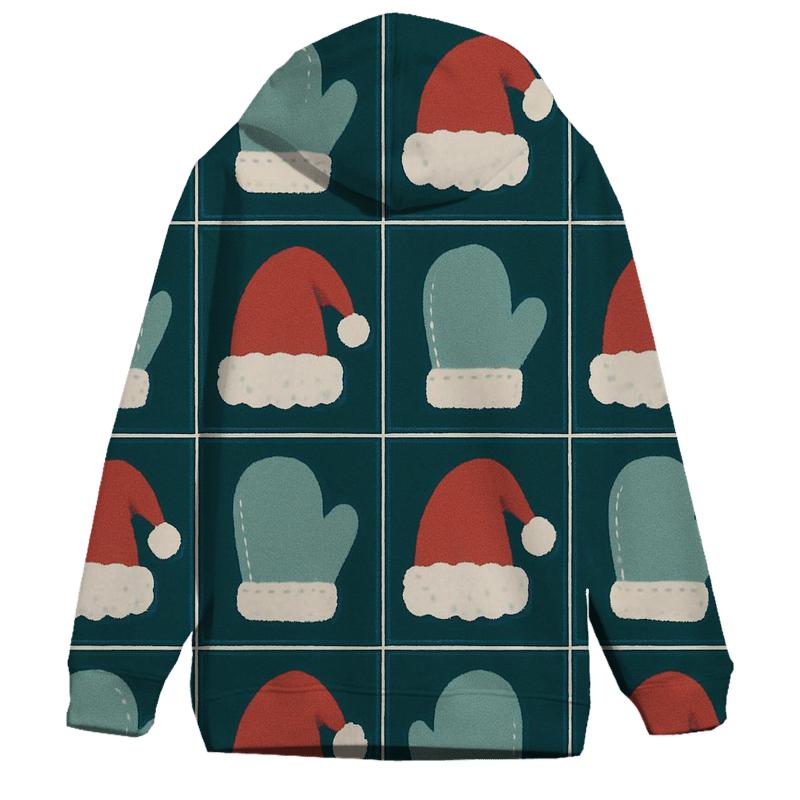 Santa Hat Alternating Grid On Teal Background embroidered hoodies