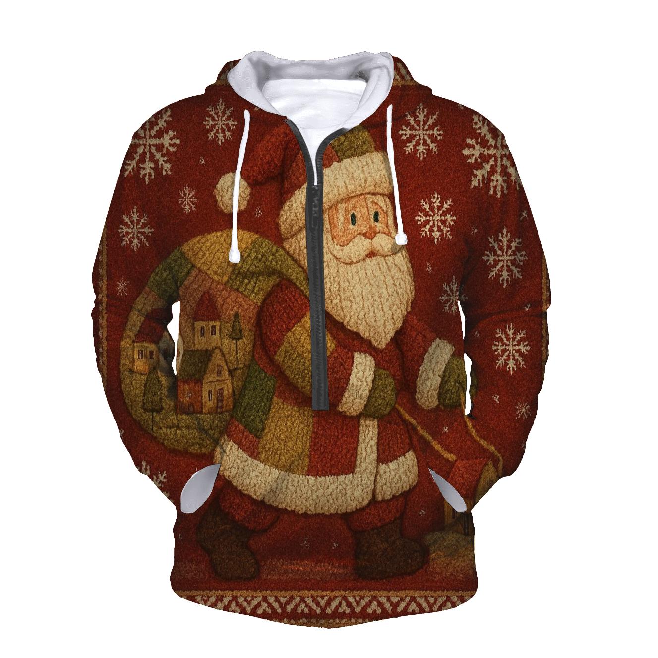 Patchwork Cozy Claus graphic hoodies