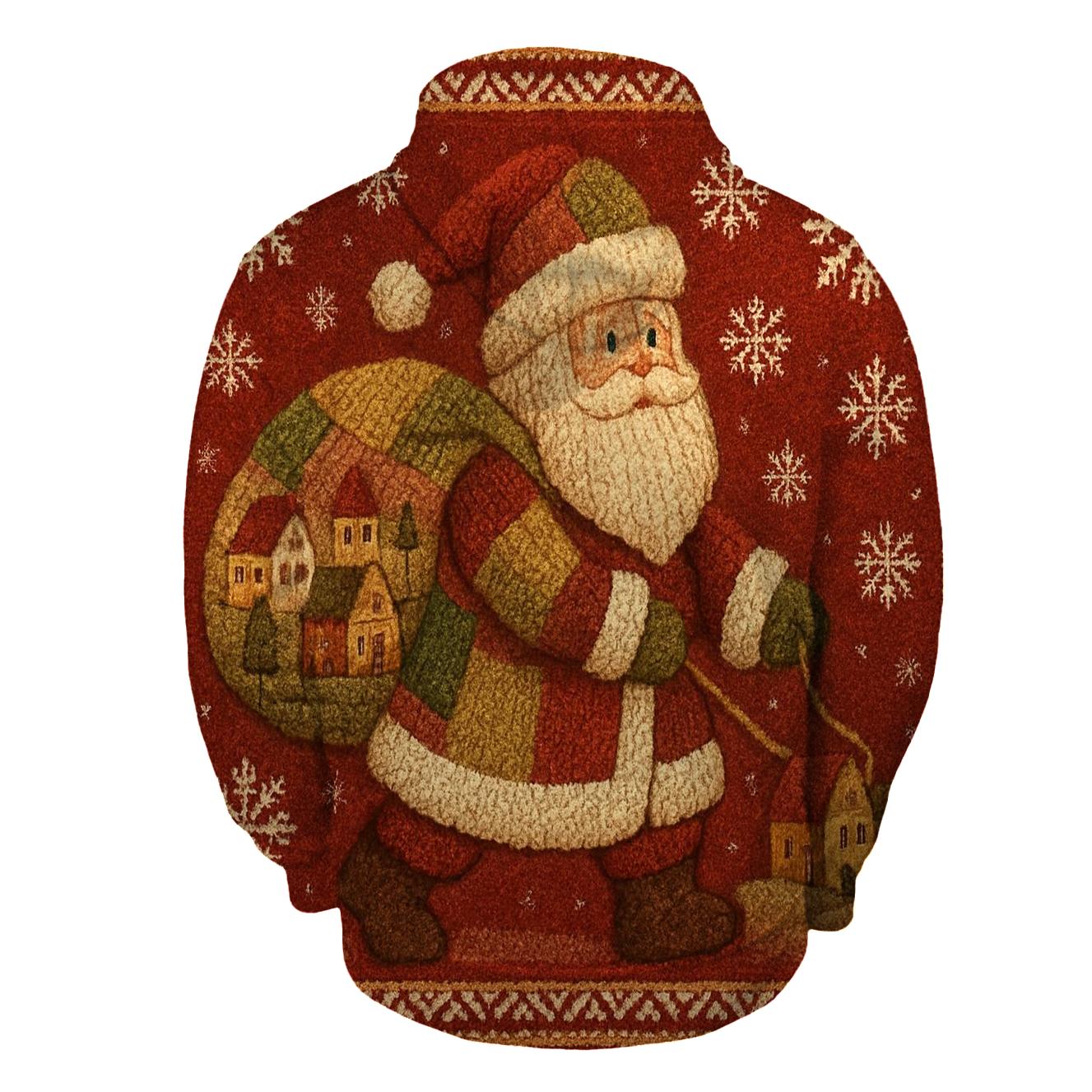 Patchwork Cozy Claus graphic hoodies