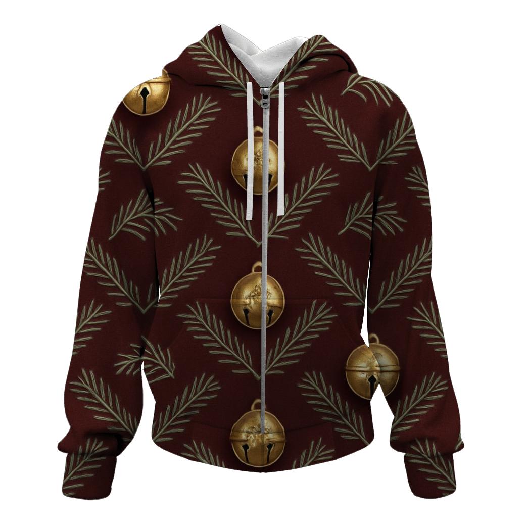 Golden Bell Chevron On Burgundy Background zip-up hoodies