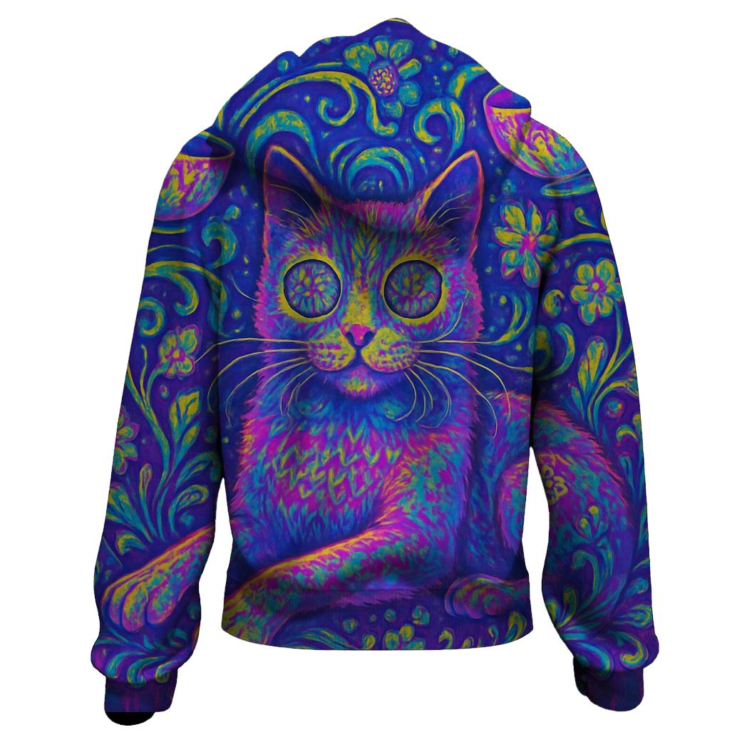 Psychedelic Tea Break Cat graphic hoodies