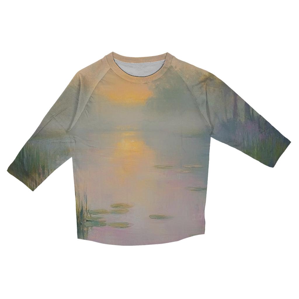 Monet Inspired Water Lilies At Dawn printed three quarter sleeve shirts