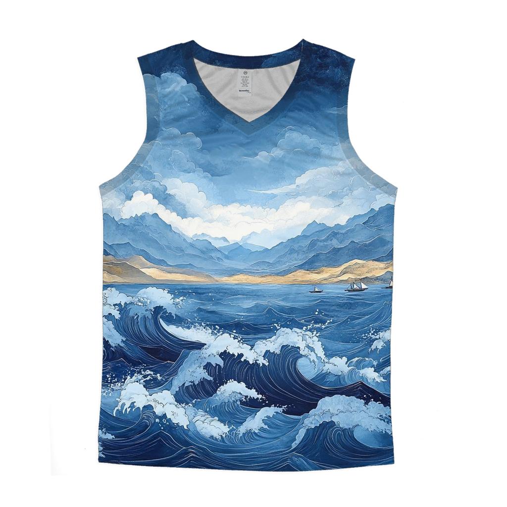 Hokusai Inspired Ocean Storm trendy fitted tank tops