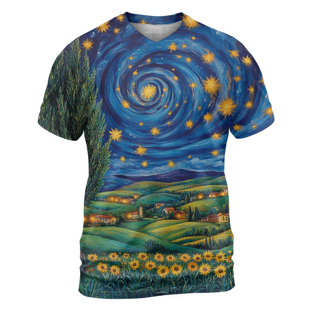 Van Gogh Inspired Starry Countryside vibrant all-over design tees