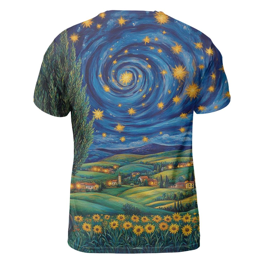 Van Gogh Inspired Starry Countryside vibrant all-over design tees