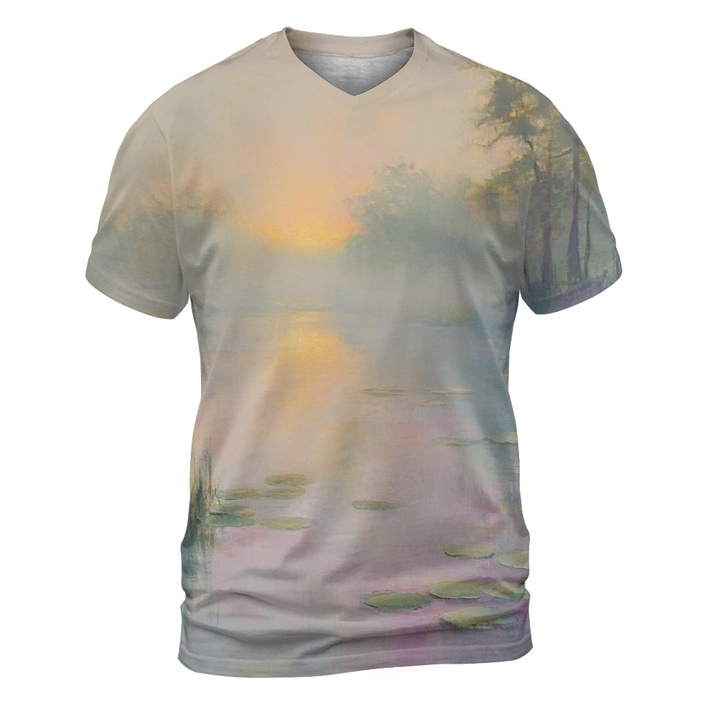 Monet Inspired Water Lilies At Dawn designer pattern shirts