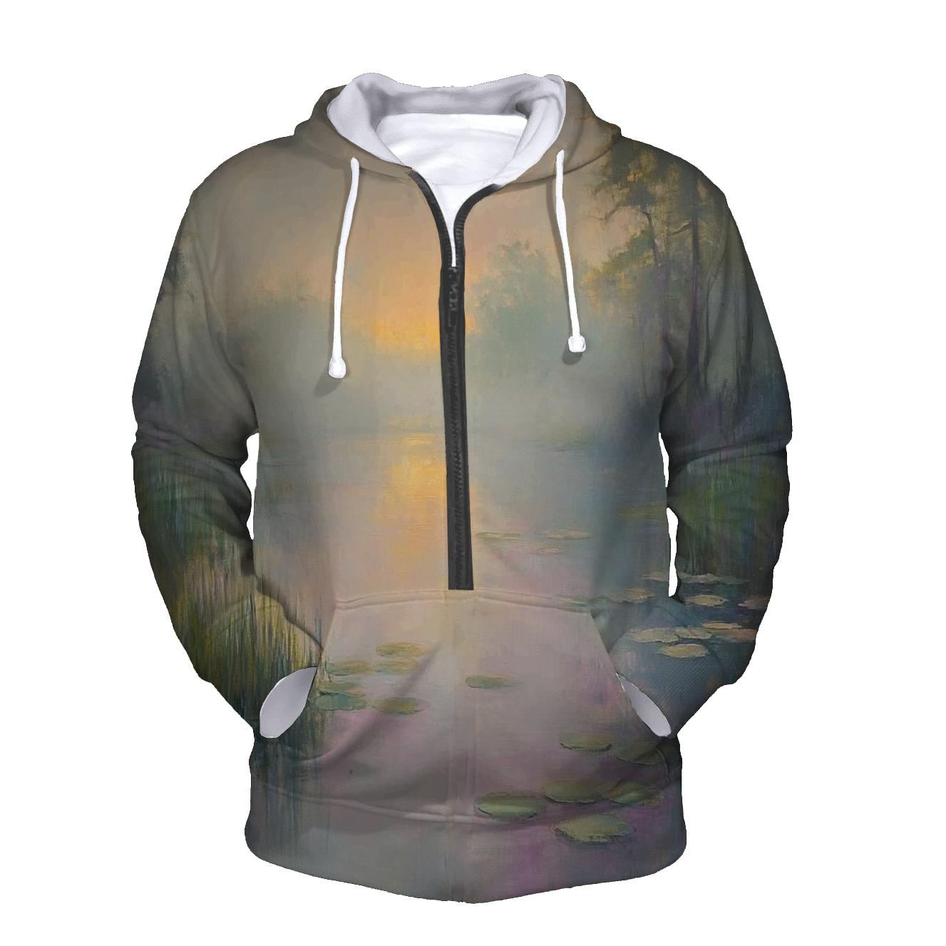 Monet Inspired Water Lilies At Dawn zip-up hoodies