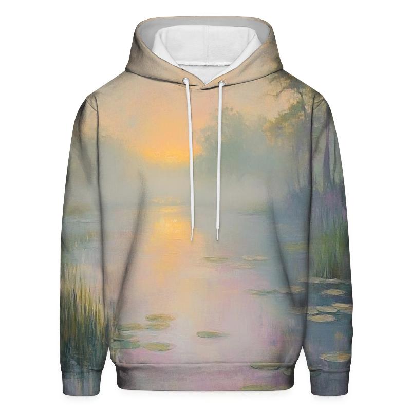 Monet Inspired Water Lilies At Dawn embroidered hoodies