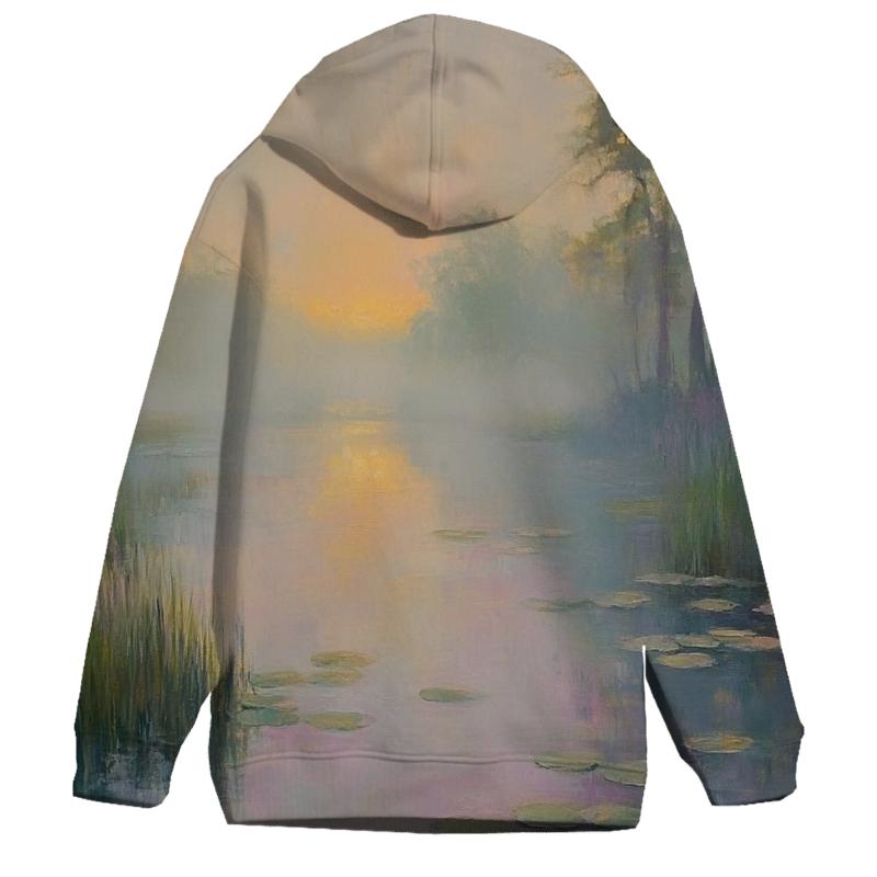 Monet Inspired Water Lilies At Dawn embroidered hoodies