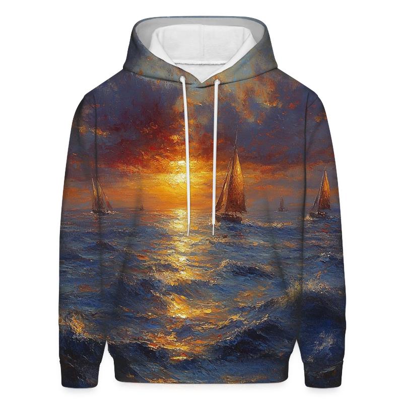 Turner Inspired Storm At Sea Sunset embroidered hoodies