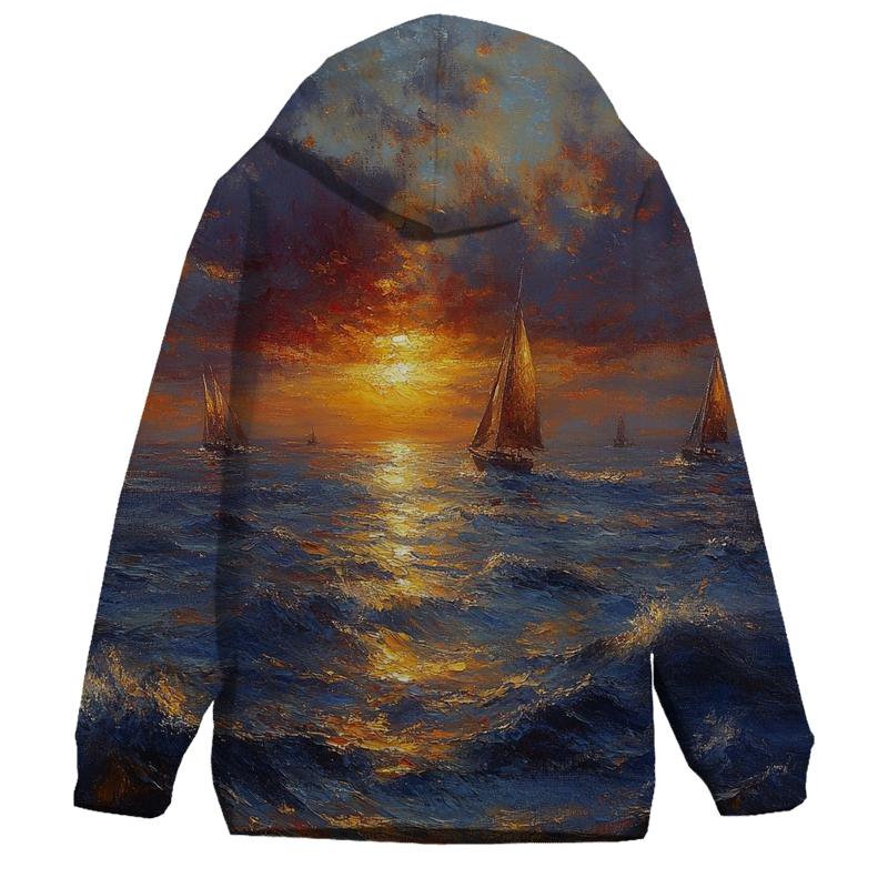 Turner Inspired Storm At Sea Sunset embroidered hoodies