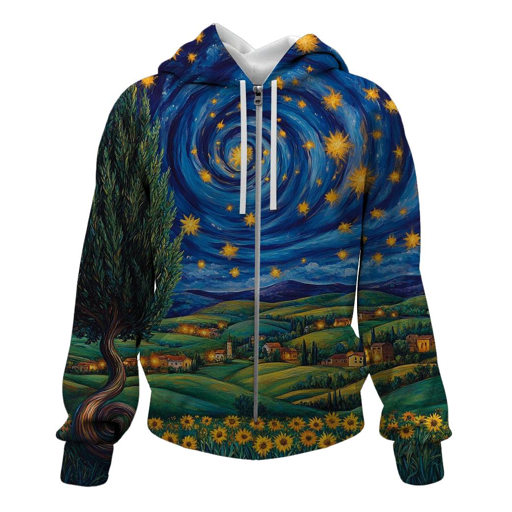 Van Gogh Inspired Starry Countryside embroidered hoodies