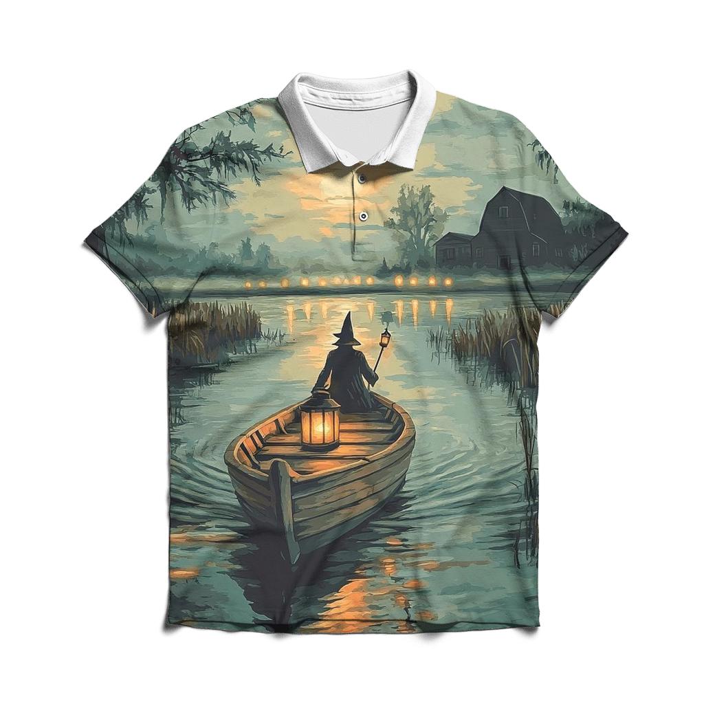 Lantern-Ferry Of The Spooky Marsh stylish collar polo tees