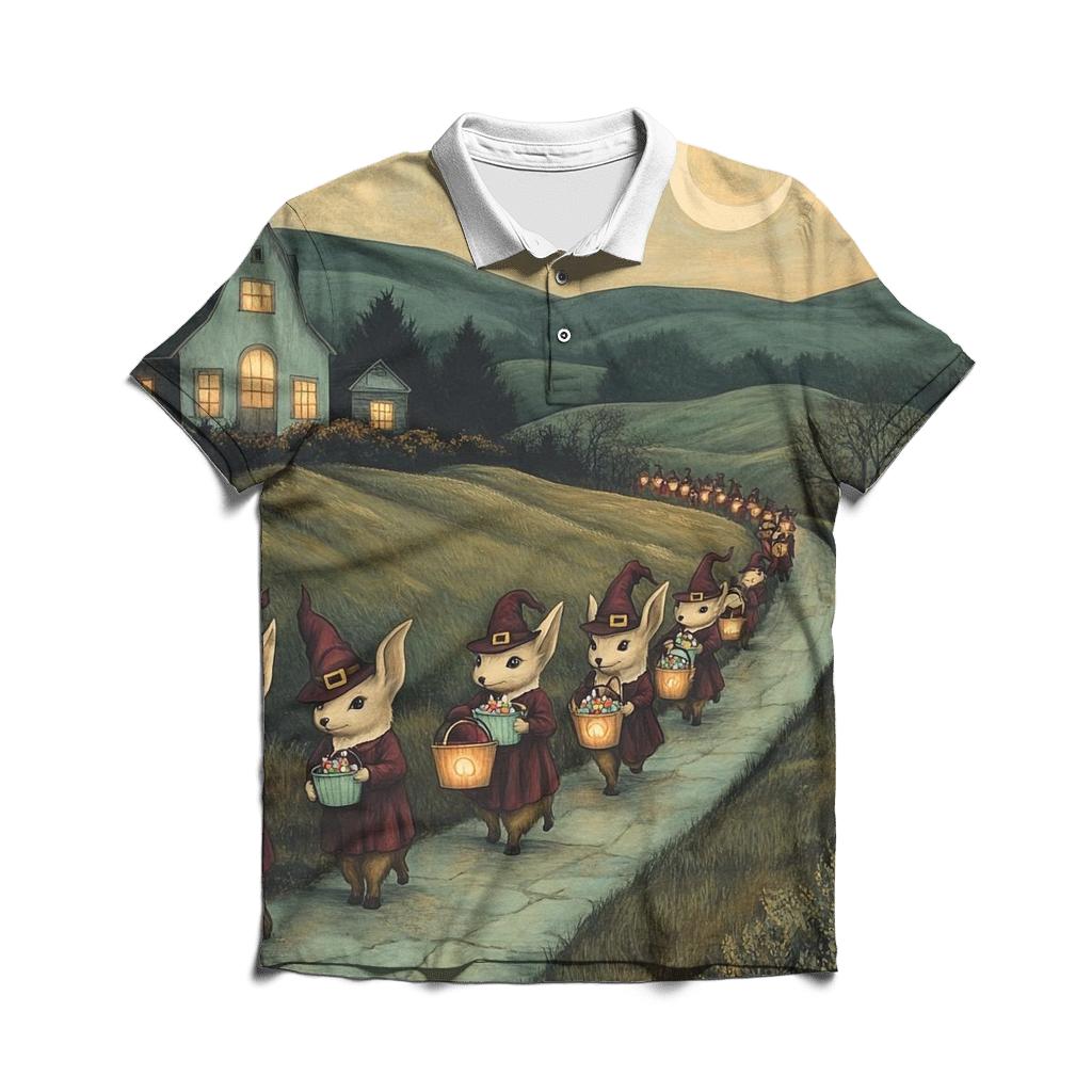 Moonlit Jackalope Parade Halloween designer slim fit polos