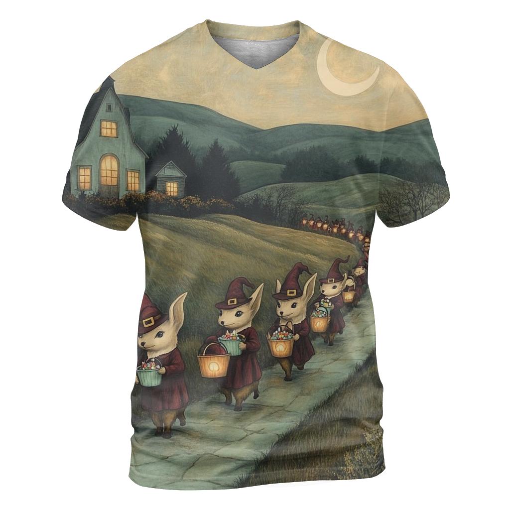 Moonlit Jackalope Parade Halloween designer pattern shirts