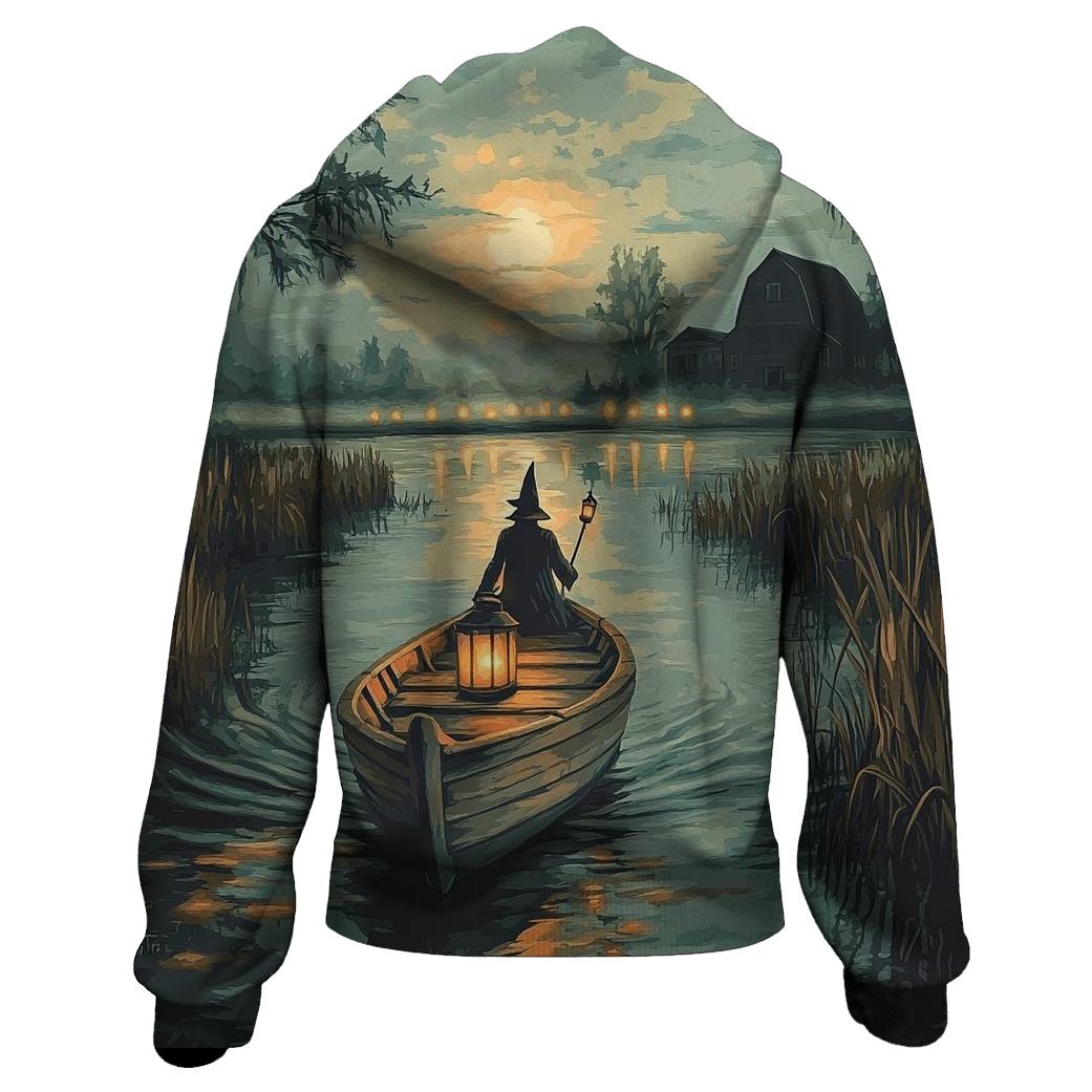 Lantern-Ferry Of The Spooky Marsh embroidered hoodies
