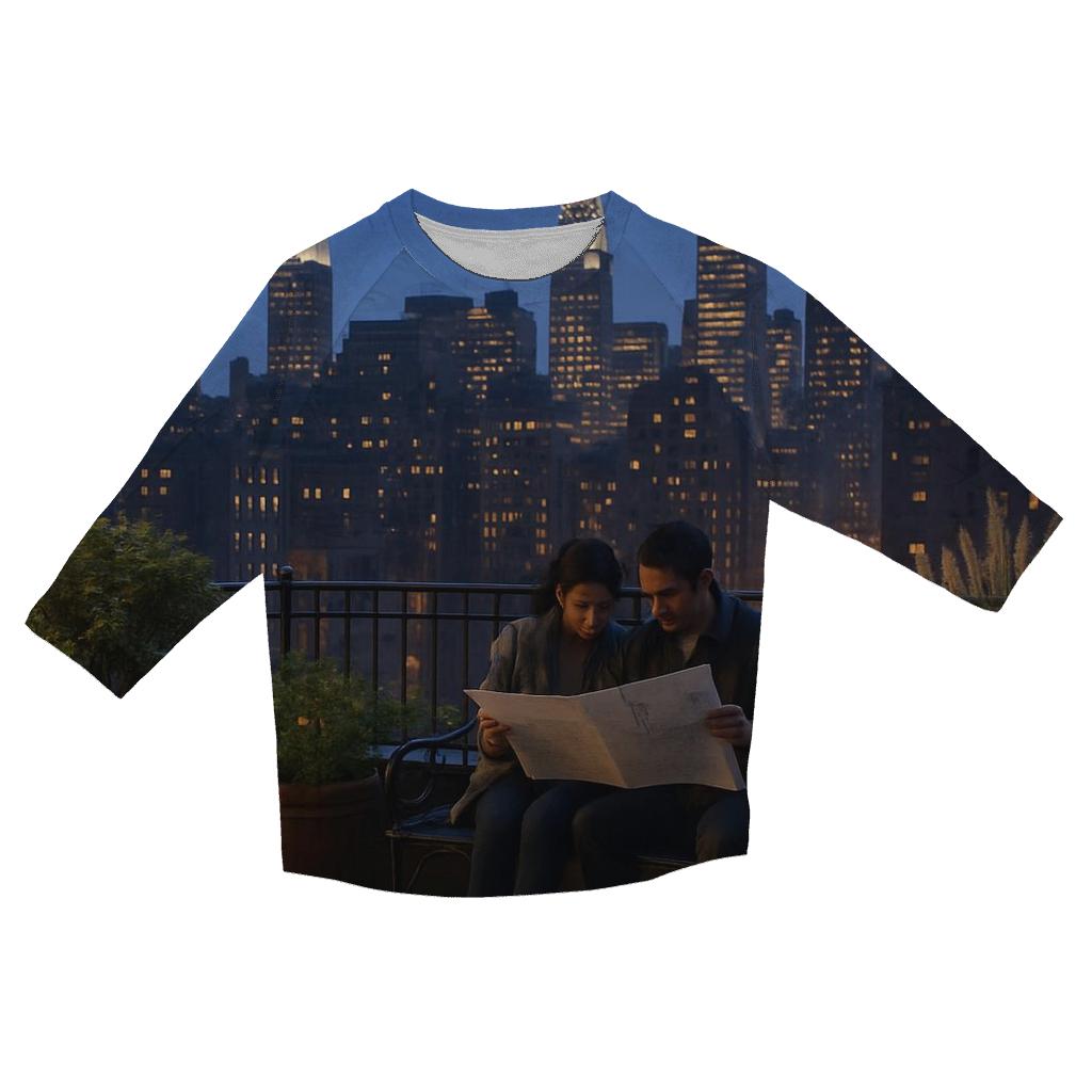 Blue Hour Skyline From A Rooftop Garden casual three quarter sleeve shirts
