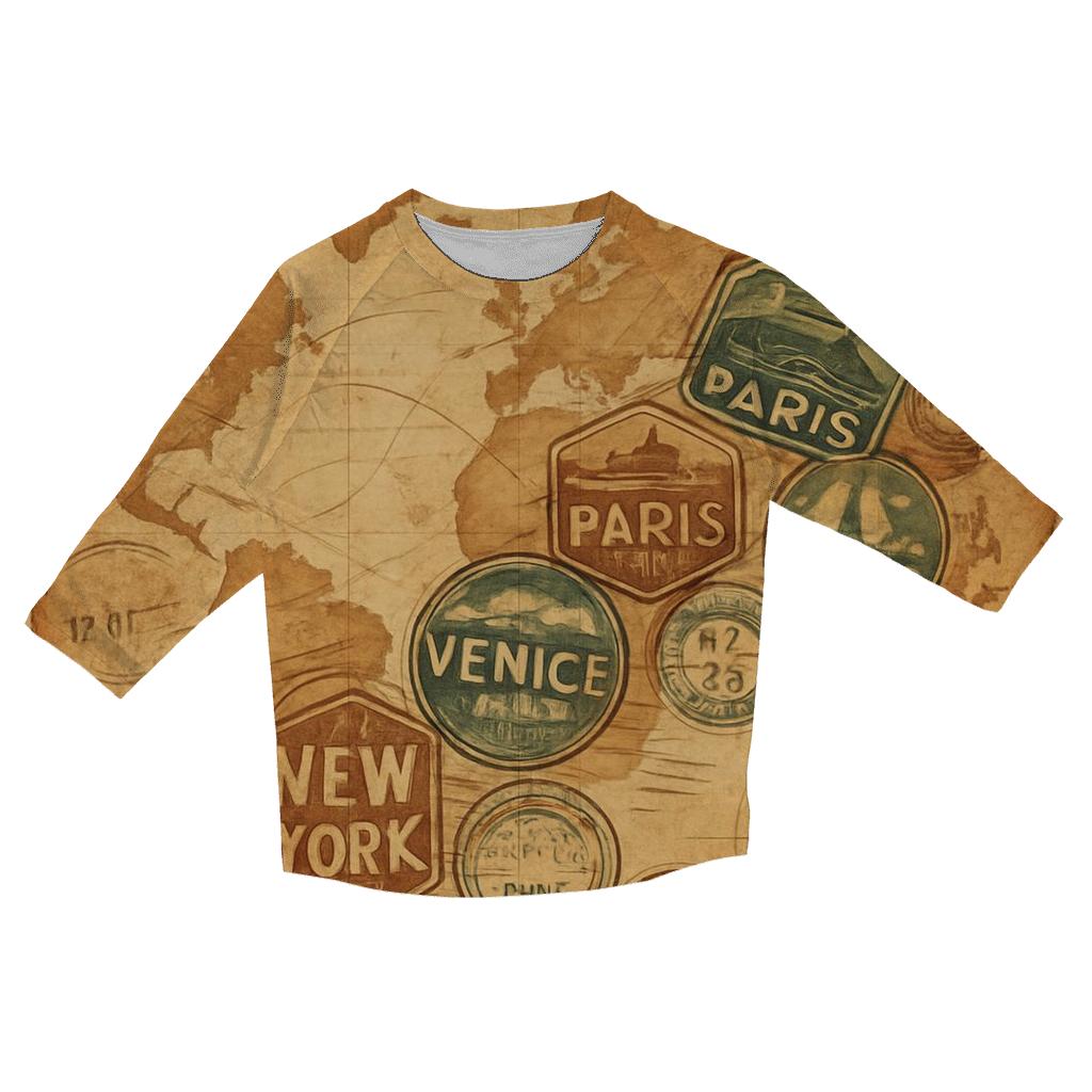 Faded Travel Stamp Map cotton quarter sleeve shirts
